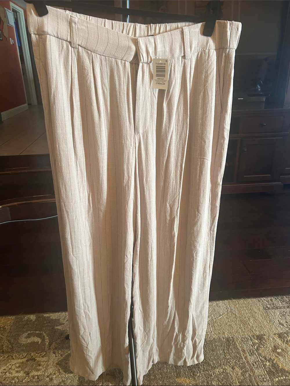 torrid Cream Wide-Leg Pinstripe Trousers